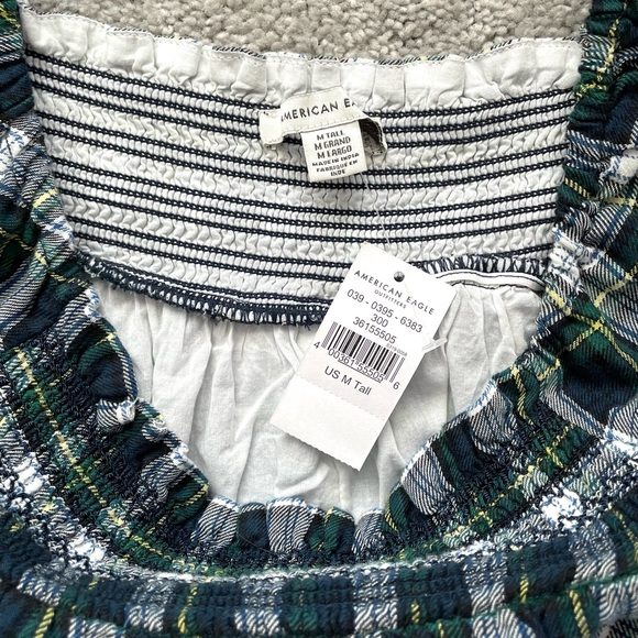 NWT American Eagle Outfitters Puff-Sleeve Plaid Smocked Babydoll Dress Tall - Picture 11 of 14